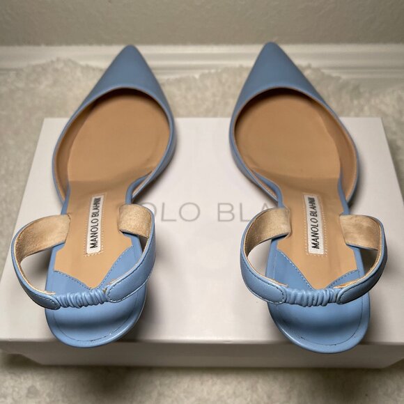 Manolo Blahnik Leather Slingback Kitten Heel in light blue, size 10.5B 40.5 - Picture 5 of 10